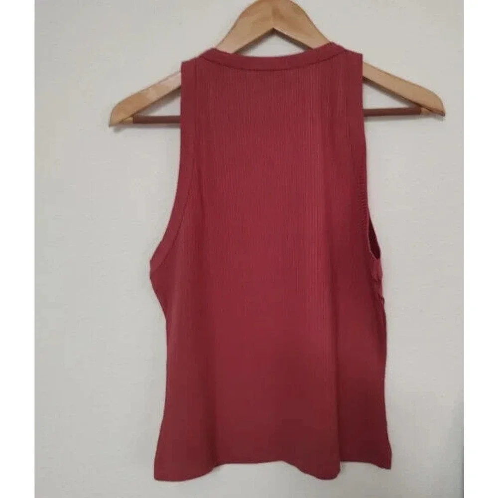 Lett Ventura High Neck Ribbed Tank Top Terracotta Mauve Women's Size Small - Picture 2 of 11